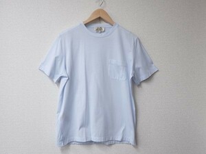 豊20BW9/6K〇Herms エルメス メンズ　半袖　シャツ Tシャツ Mサイズ ライトブルー コットン100％ 美品〇