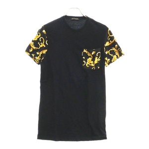 VERSACE JEANS COUTURE ヴェルサーチジーンズクチュール 胸ポケット クルーネック 半袖Tシャツ ブラック