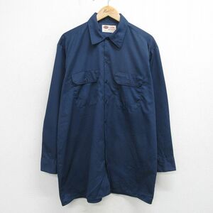 XL/古着 ディッキーズ Dickies 長袖 ワーク シャツ メンズ 00s ロング丈 紺 ネイビー 24may17 中古 トップス