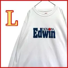 【EDWIN】 DENOM？ ロゴ 長袖 Tシャツ エドウィン 白 ホワイト