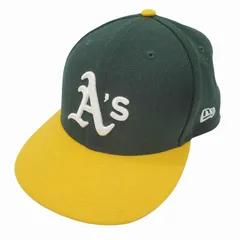 美品 ニューエラ NEW ERA 59FIFTY MLBオンフィールド オークランド・アスレチックス ベースボールキャップ 帽子 サイズ7 1/4 57.7cm 緑 グリーン 黄 イエロー メンズ/9