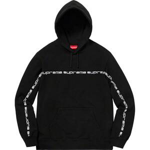 希少★新品本物【黒★M】Text Stripe Hooded Sweatshirt 刺繍ロゴ テキストストライプ 正規店購入 シュプリーム 限定 入手困難 Supreme18AW