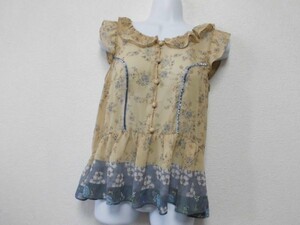 assk1022☆　■■JILLSTUART/ジルスチュアート■■　花柄ぺプラムブラウス　透け感　シフォンブラウス　ベージュ系　Sサイズ　バスト82