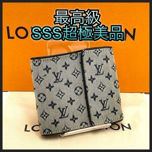 LOUIS VUITTON ルイヴィトン 折財布 モノグラム ミニ ポルトビエカルトクレディ モネ ブルー 正規品 鑑定済み 本物 美品 ゴールド金具 レア