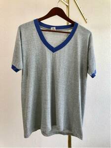 【古着】無地VネックＴシャツ 80s L MEDALLION USA製 コットンポリ