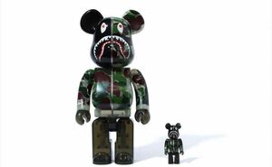 BE@RBRICK BAPE CLEAR ABC CAMO SHARK 100％ & 400% GREEN ベアブリック ベイプ　エイプ　クリア エービーシー カモ シャーク グリーン