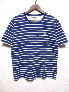 ★美品★AIGLE エーグル 半袖 ボーダー Tシャツ L★ネイビー×ホワイト クルーネック ロゴパッチ付き アウトドア 夏物 トップス 状態良好