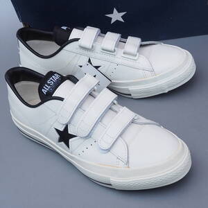 デッド!! 未使用!! US 9 1/2 / 28cm 希少カラー 日本製 converse ワンスター ベルクロ V-3 白x黒 レザー MADE IN JAPAN 箱付