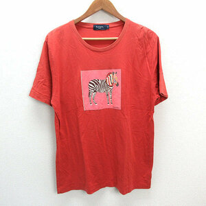 y■ポールスミス/Poul Smith マルチカラーシマウマ プリントTシャツ■茶系【メンズXL】MENS/82【中古】