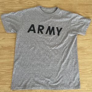 ダメージ無し　ビンテージ ミリタリーU.S.ARMY ARMY染込みプリント半袖TシャツM位 霜降りグレー80