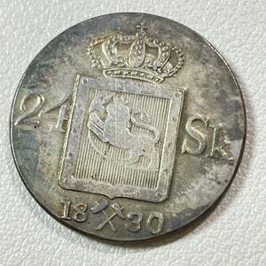 ノルウェー 硬貨 古銭 チャールズ3世ジョン 1830年 カール14世 スウェーデン ゴート族 クラウン ライオン ハンマー コイン 重4.85g 銀貨