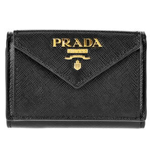 ◆PRADA プラダ◆ 三つ折り財布 ミニ財布 財布 レディース アウトレット ブラック レザー ボタン式 送料無料 1MH021 S/ME/NER