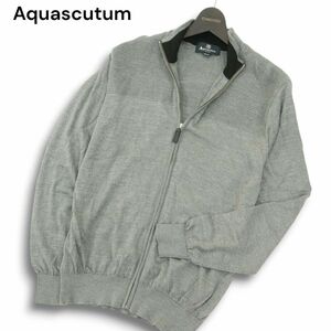 Aquascutum アクアスキュータム 秋冬★ シルク&カシミヤ混★ ウール ニット ジップ ブルゾン ジャケット グレー Sz.M メンズ　A4T11980_B#K