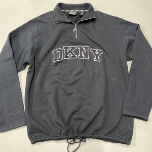 DKNY ダナキャラン ニューヨーク ハーフジップ トレーナー スウェット メンズ Sサイズ オーバーサイズ ルーズシルエット Y2K ブラック 黒