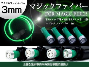 【送料無料】マジックファイバー 3mm 1ｍ/100cm T5 LEDソケット グリーン 緑 配線付き アクリルファイバー アクリルチューブ LEDファイバー