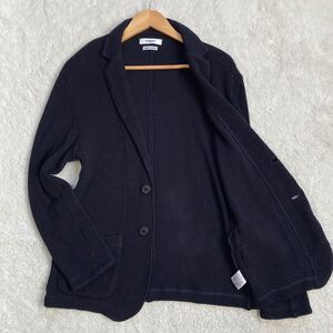 モルガン オム【美品 サイズXL】MORGAN HOMME テーラードジャケット ニット 編み込み アンコン ネイビー 紺色 ストレッチ 日本製 メンズ 