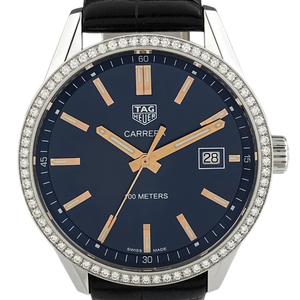 タグホイヤー TAG HEUER カレラ デイト ダイヤベゼル WAR1114 腕時計 SS ダイヤモンド クォーツ ブルー メンズ 【中古】