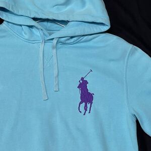 00s Polo by Ralph Lauren フーディー スウェット ラルフ　　ビッグポニー パーカー トレーナー 前V ガゼット アーム ナンバリング YL289