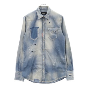 DSQUARED2 ディースクエアード 19SS Classic Western Shirt クラシック ウエスタン ダメージ 長袖シャツ インディゴ S74DM0225 S30341