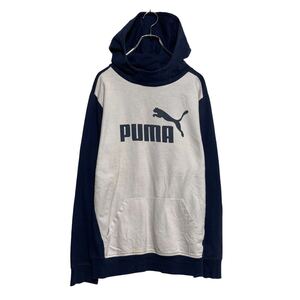 PUMA プリント スウェット パーカー プーマ キッズ XL ホワイト ネイビー プルオーバー 古着卸 アメリカ仕入 a610-6975