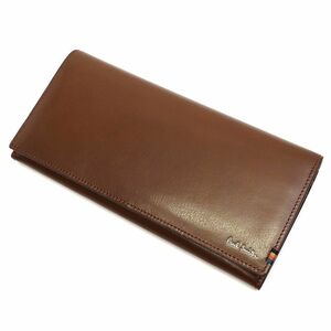 I05217 未使用品 Paul Smith/レザーウォレット 長財布 ブラウン PSC835 ストライプステッチタブ ポールスミス メンズ