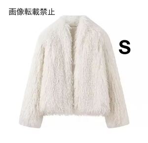 white vintage ヴィンテージ レトロ ファー コート アウター Sサイズ レディース ★ZARA 好きな方に★2024 A/W 冬新作 新品未使用★