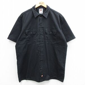 XL/古着 ディッキーズ Dickies 半袖 ワーク シャツ メンズ LIAR ロング丈 黒 ブラック 24may06 中古 トップス