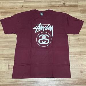 【L】USA正規品 Stussy ステューシー SSリンクロゴ 半袖 Tシャツ 西海岸 ストリート Wine バーガンディ (49)