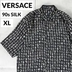 ★レア★XL★90s VERSACE★シルク シャツ★ナンバリング★ブラック★