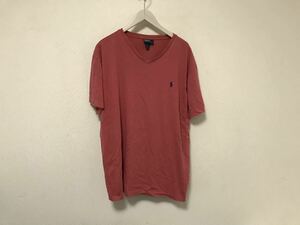 本物ポロラルフローレンPOLO Ralph LaurenコットンVネックデカビッグ半袖TシャツメンズサーフアメカジミリタリービジネススーツピンクXL