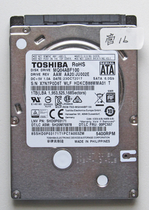 ★送料無料★ノート用HDD 2.5インチ 1TB ★ 991時間 ★ TOSHIBA ★ MQ04ABF100 1TB ★ 管16