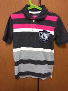 ☆GapKids☆半袖シャツ ☆ボーダー柄☆グレー白ピンク☆130☆