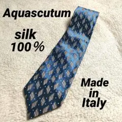 イタリア製 アクアスキュータム ネクタイ 総柄 光沢 シルク100％ 美品