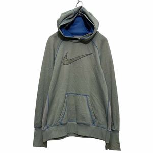 NIKE ロゴスウェット パーカー L グレー ライトブルー ナイキ ジャージ プルオーバー 裏フリース 古着卸 アメリカ仕入 a606-7050