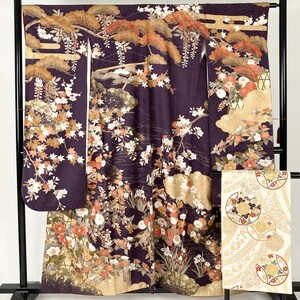 振袖 一式セット 花柄 桜 菊 椿 松 流水文　華文 刺繍 金糸 身丈154cm 裄丈61.5cm 帯丈452cm 帯幅31.5cm -3041248【Y商品】和装 着物