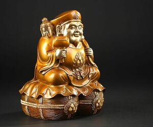 【稀少★極美精品】3面大金持ち財神★大黒天財神 鎮宅辟邪 黄銅金属工芸 純手工細作置物 貴重供養品 長さ約12cm　幅約12cm　高さ約19cm