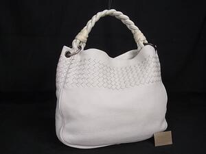 1円 ■美品■ BOTTEGA VENETA ボッテガヴェネタ イントレチャート レザー ワンショルダーバッグ 肩掛け レディース ホワイト系 BK4101