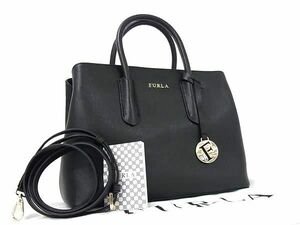 1円 ■極美品■ FURLA フルラ テッサ レザー 2WAY クロスボディ ショルダー トート ハンドバッグ レディース ブラック系 AY5904