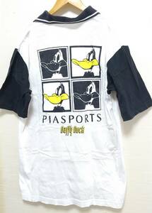 PIASPORTS ピアスポーツ 半袖 ポロシャツ ストレッチシャツ プルオーバー ダフィーダック ロゴプリント 白 Ⅳ 4 メンズ 大きいサイズ