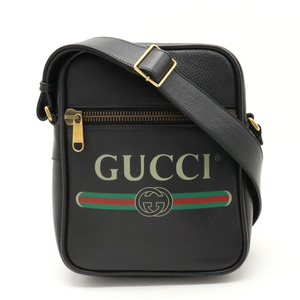 GUCCI グッチ グッチプリント メッセンジャーバッグ ショルダーバッグ 斜め掛け レザー ブラック 黒 ゴールド金具 523591