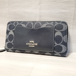 1652 COACH コーチ 長財布 ロングウォレット ラウンドファスナー デニム レザー シグネチャー ロゴ 小銭入れ 札入れ ブルー系