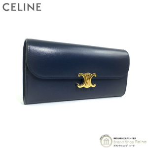 セリーヌ （CELINE） ラージ トリオンフ フラップ ウォレット 二つ折り 長財布 10E31 ネイビーブルー（新品）