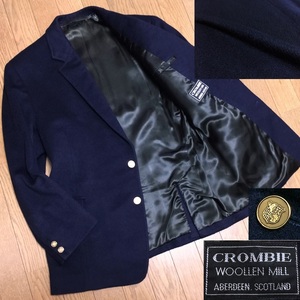 美品 英国老舗 CROMBIE クロンビー社 極上のカシミヤタッチ ウール 金ボタン 2B 紺ブレザー テーラード ジャケット メンズ M位 ネイビー