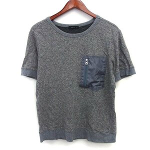 コムサイズム COMME CA ISM カットソー Tシャツ シンプル 切替ポケット 切替リブ 半袖 丸首 コットン 綿 麻混 M チャコール /HT31 メンズ