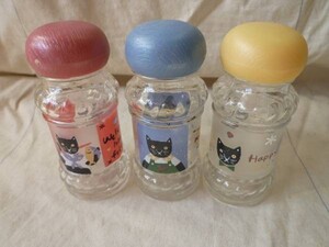 猫/ガラス/調味料入れ/３個/カスターセット