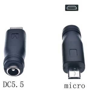 DC USB 変換 アダプター プラグ ジャック コネクター DC(メス) -Micro マイクロ USB Type-B (オス) 外径5.5mm内径2.1mm、