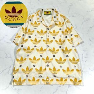 【極美品】GUCCI×adidas グッチ　アディダス　トレフォイル　GG 総柄オープンカラーシャツ