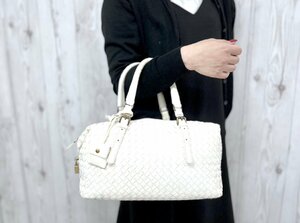 美品 BOTTEGA VENETA ボッテガヴェネタ イントレチャート ハンドバッグ バッグ レザー アイボリー 78028