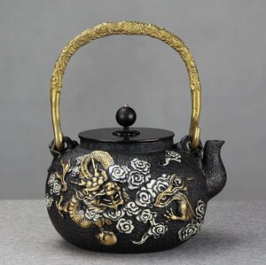 美品★茶壺 手彫り鉄壺 鉄やかん 鉄分補給 未塗装鉄器 茶道具 1300ML