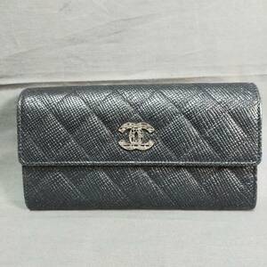 ▲　5/27　260607　CHANEL　マトラッセ　ブラック　ラメ　長財布　ツイードココマーク　シルバー金具　ウォレット　シャネル【真贋鑑定済】